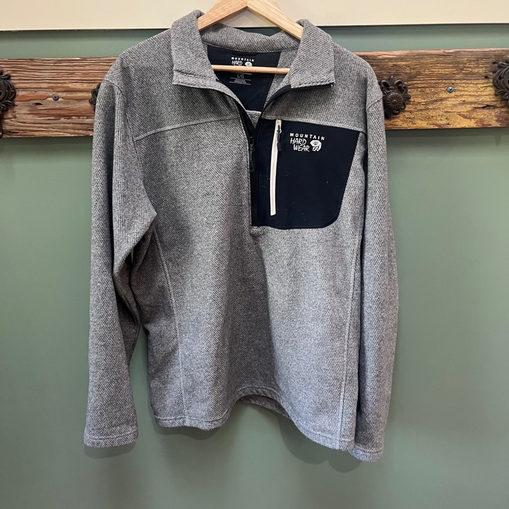 Mountain Hardwear Oatmeal Gray Textured Knit Quarter Zip Fleece Pullover Large